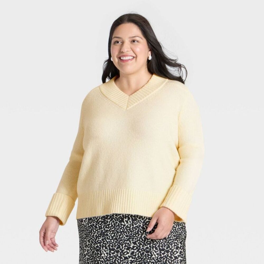 Women's Cozy Knit Boxy Pullover Sweater - A New Day Cream XXL